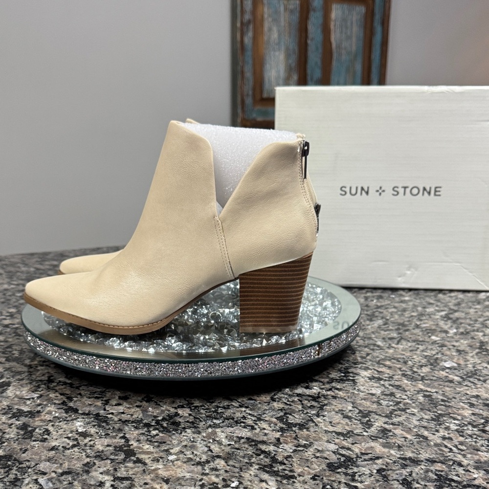 Sun + Stone Women's Beige Ankle Booties